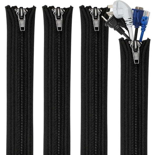 Zip-Up Cable Management Sleeve 2-Pack, 9 Feet Cuttable Wire Loom Cord Organizer Wrap, Black  product photo